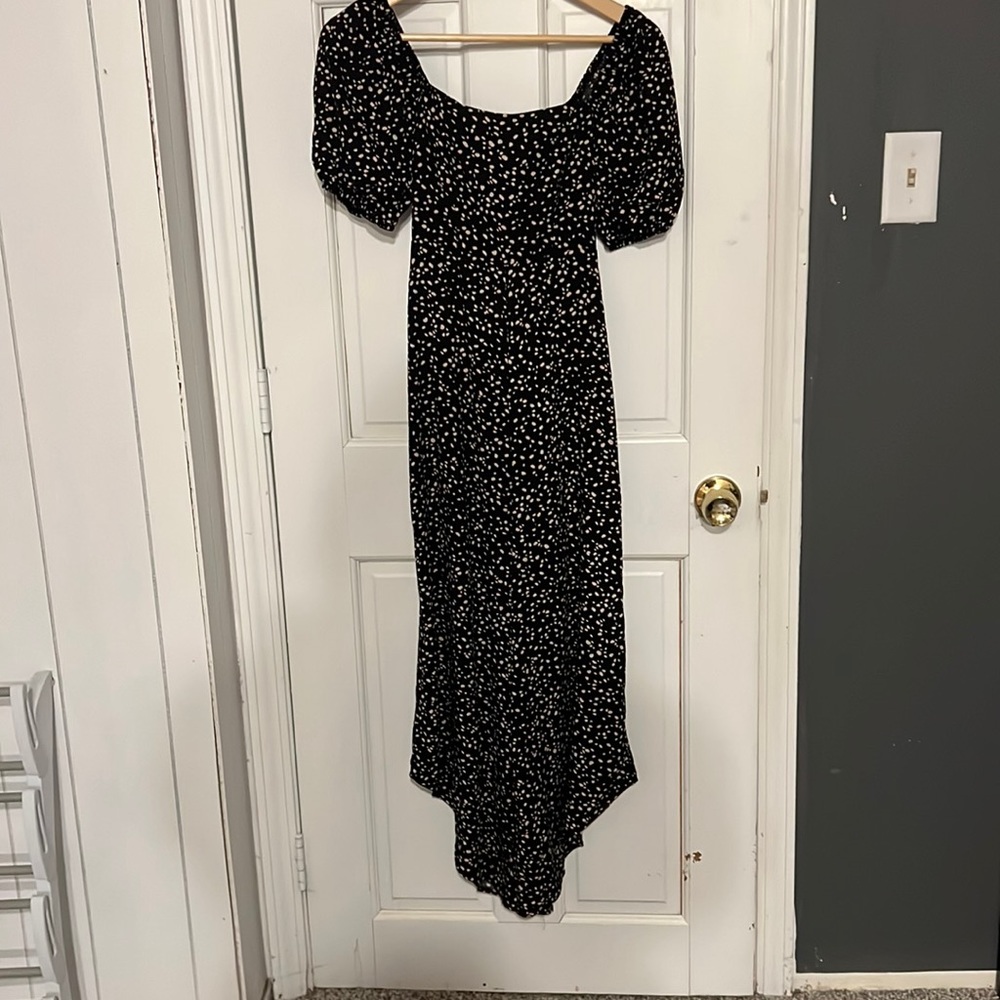 francesca’s black and white polka dot jumpsuit